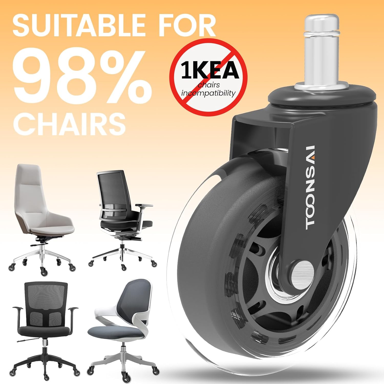 3 Inch Office Desk Chair Wheels Replacement, Computer Gaming Casters for Carpet, Stem 7/16-7/8 Set of 5 for Furniture Hardwood Hard Floors Chair Castors Tile Smooth Safe Quiet Rolling 660 LB, (-Black)