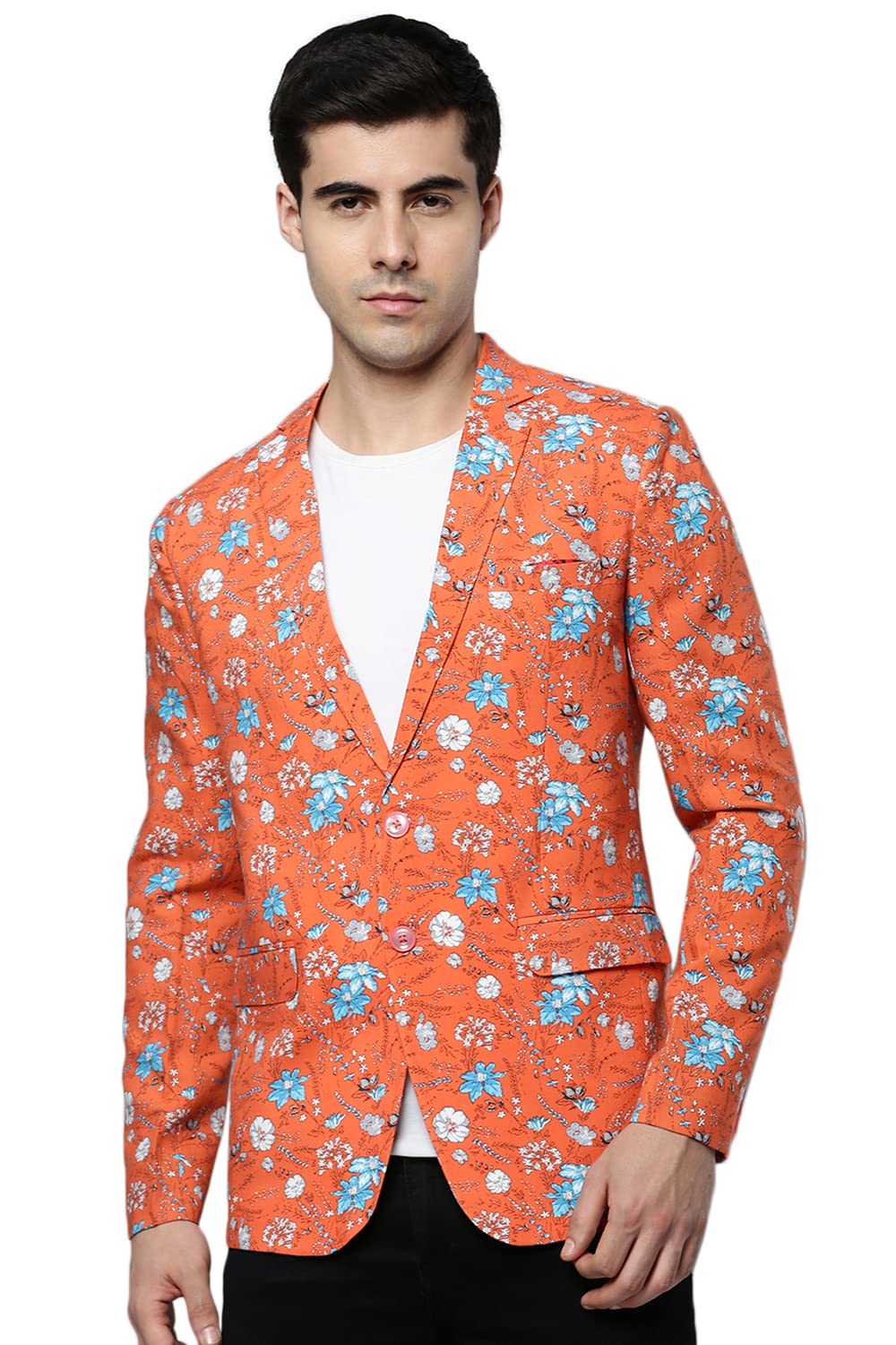 showoffff SHOWOFF Men's Notched Lapel Printed Coral Open Front Blazer-SOBLZ-300_Coral-picture-39