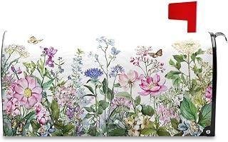 Spring Mailbox Covers, Spring Wild Flowers Butterfly Mailbox Covers Oxford Cloth Post Box Cover with Magnetic Strip for Garden Yard Decor