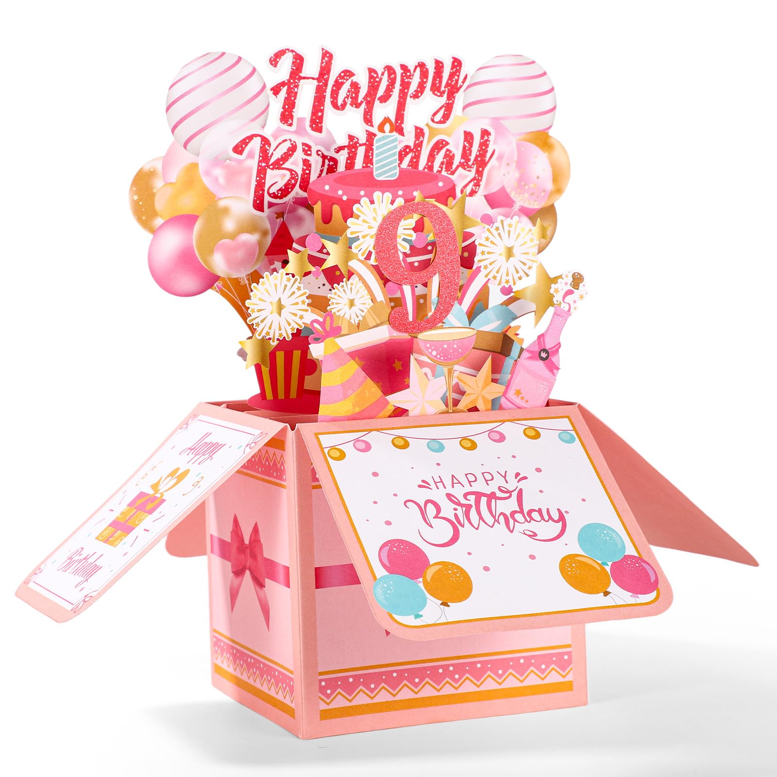 Happy Birthday Pop up Card, Colorful Happy Birthday 3D Greeting Card with Envelope Creative Gift Anniversary Party Decoration Keepsake for Daughter Sister Friends Girls (9th) — image 1