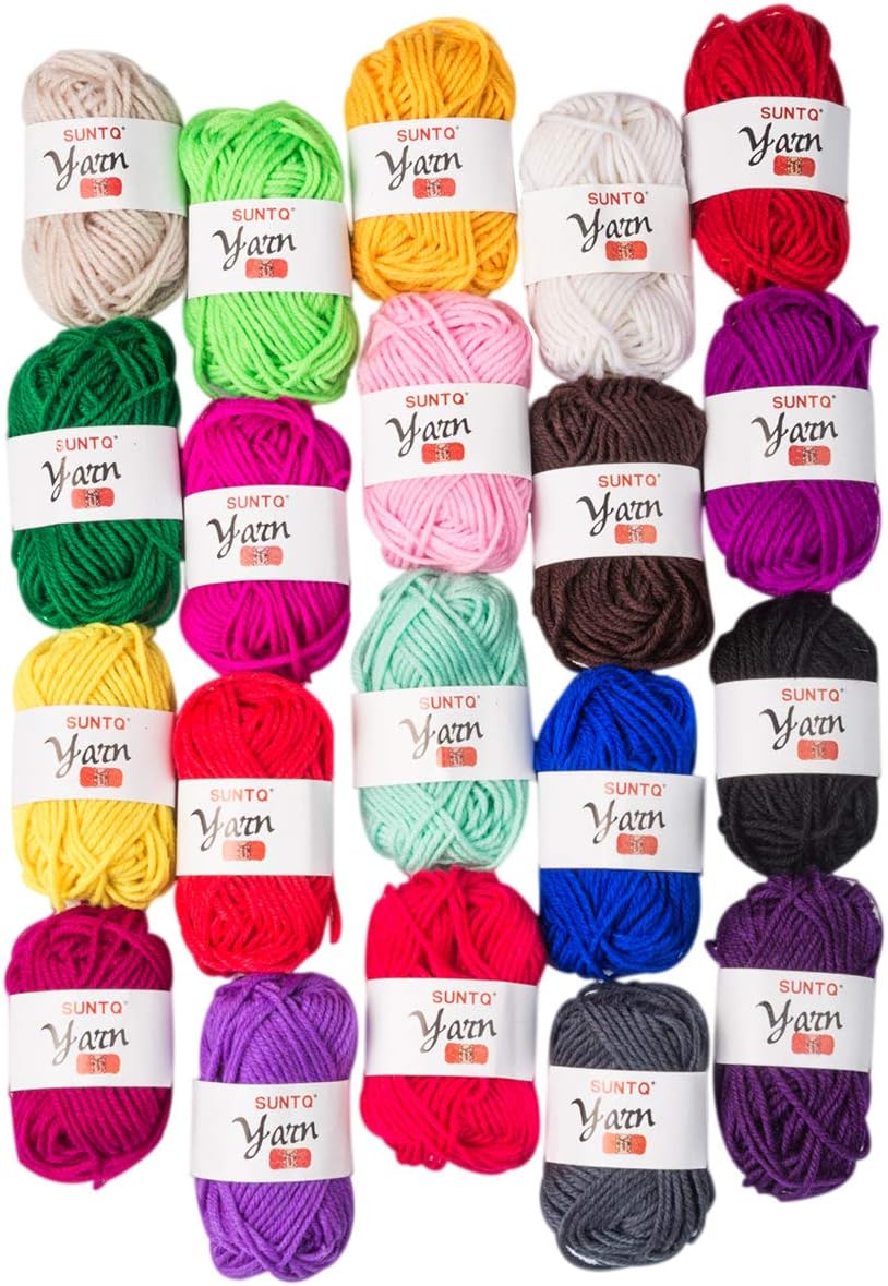 SUNTQ 100% Acrylic Yarn 20 Assorted Colors Skeins Bonbons Yarn for Crochet & Knitting Assorted Rainbow Variety Colored Assortment,0.35oz per Roll,7oz per Package