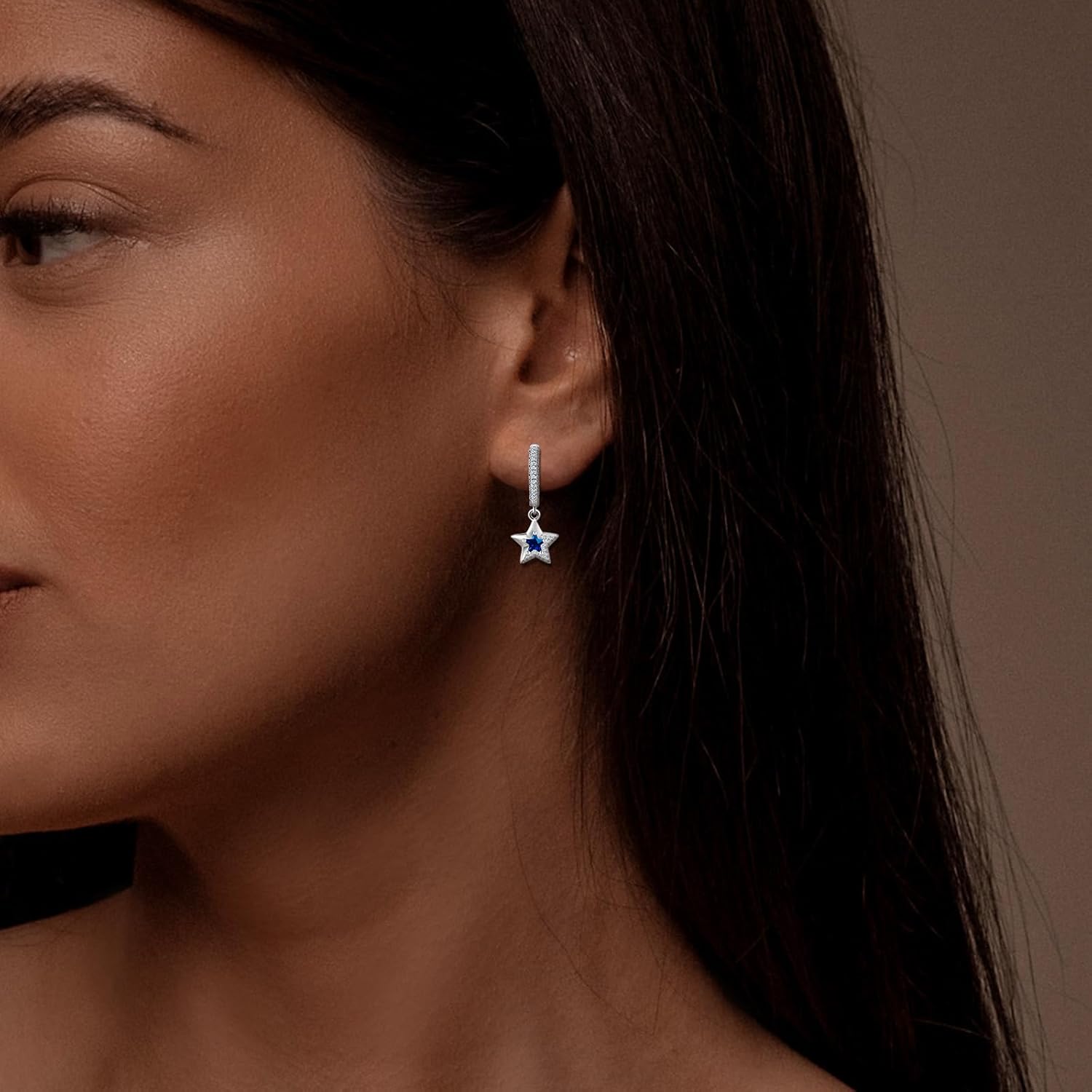Sterling Silver Blue Cubic Zirconia Star Hoop Earrings CZ Drop Dangle Earrings Dainty Jewelry Gifts for Women Girlfriend Wife Birthday Wedding - Image 6