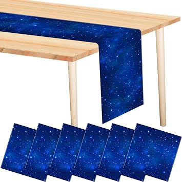 Mindsoft 6 Pcs Space Disposable Plastic Star Table Runner 14 x 108 Inches Cosmos Galaxy Table Runner for Wedding Birthday Party Decorations Dining Room Kitchen Decor Supplies Blue