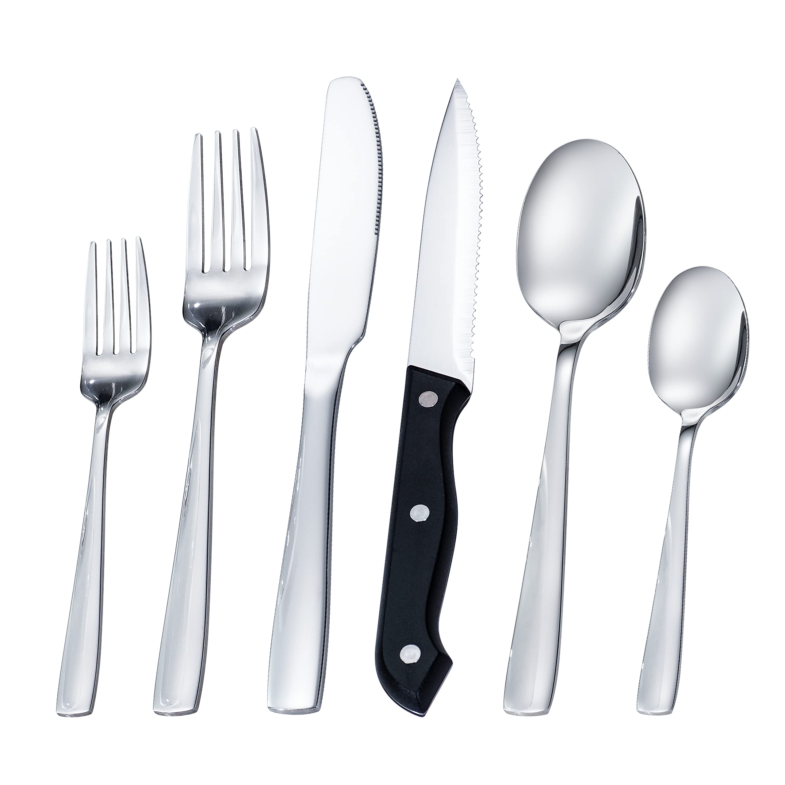 Silverware Set for 6 with steak knife, SuperCook 36 Piece Flatware Sets, Kitchen Silverware Sets, Stainless Steel Cutlery Set Include Fork Spoon Knife Set and Steak Knife, Silver