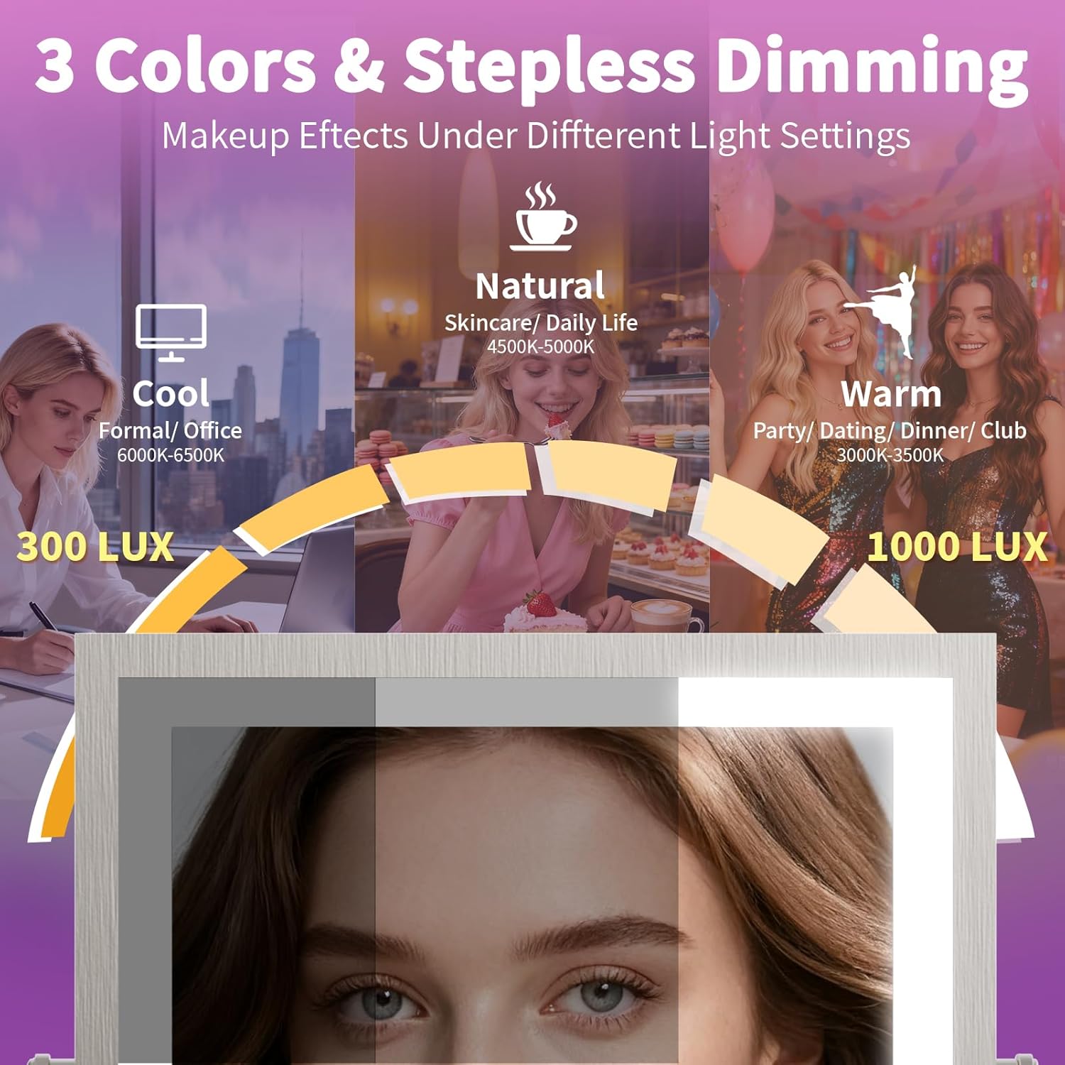 Wall Mounted Lighted Makeup Mirror, Rechargeable Double-Sided 1X/10X Magnifying Mirror with Light, Touch Dimmable 3 Color Lights, 360° Rotation Extendable Arm (Brushed Nickel)