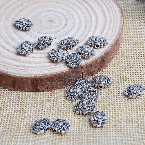 Miniatura 7 de Acxico 25 cuentas budistas de plata antigua de peltre flor de loto de 0.472 in