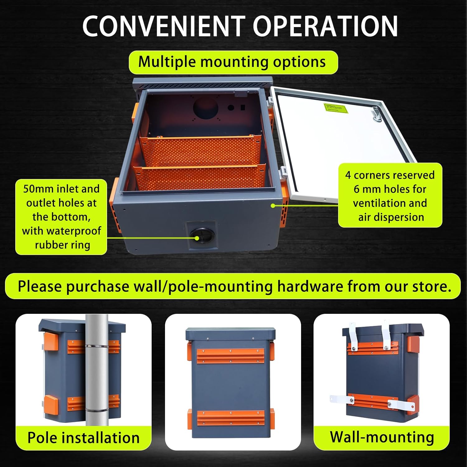 Metal Nema Enclosure with Rain Hood Weatherproof Junction Electric Breaker Box with Fan-Vent Design Electrical Cabinet with Mounting Track Hole in Back 20X24X12