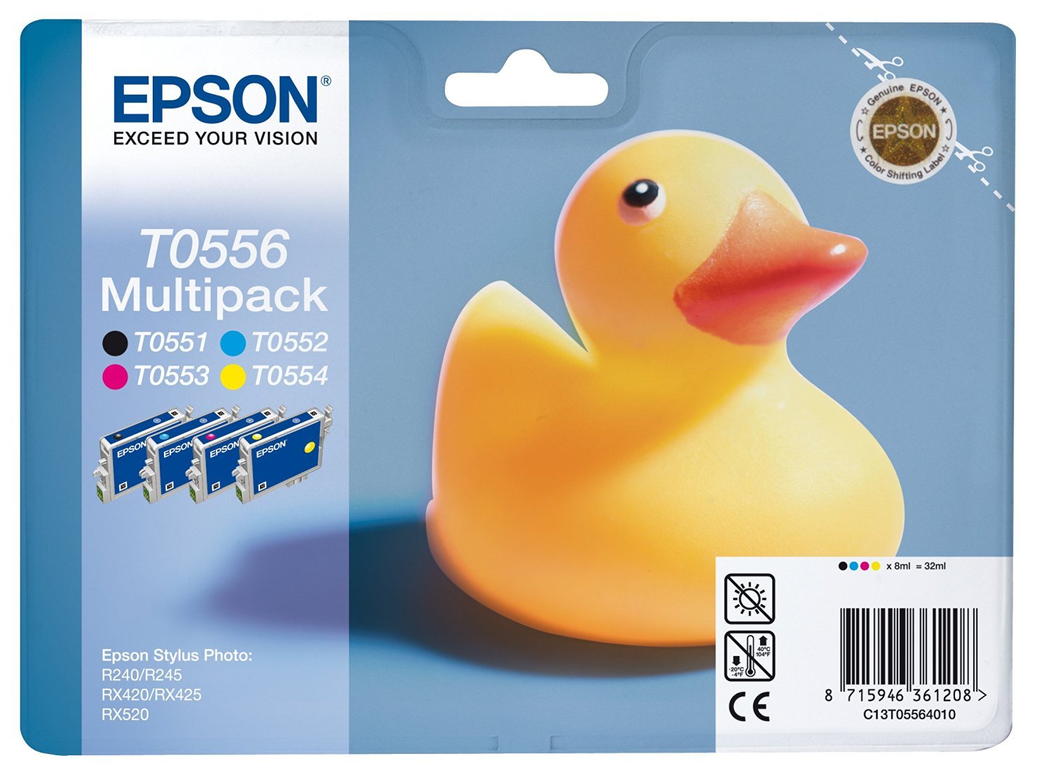 Epson - T0556 - Multipack d'Origine Cartouche Noire + 3 Couleurs