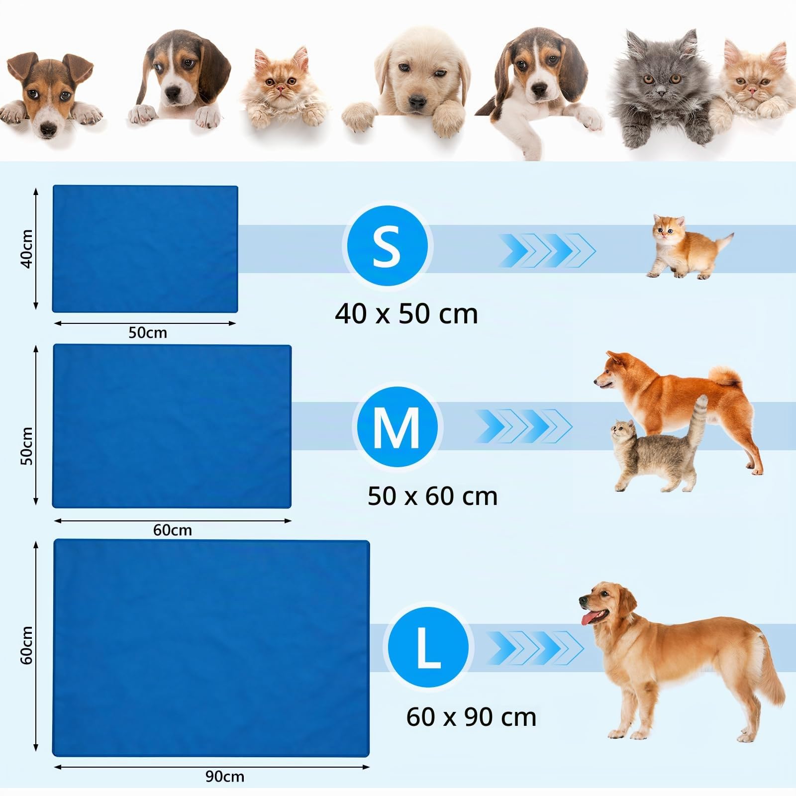 Kühlmatte Hund 60 * 90CM Kühlmatte Katze Hundekühlmatte, Dicker Selbstkühlungsschicht Für Langanhaltende Frische. Passend Für Mittelgroße Und Große Hunde; Faltbar, Leicht Zu Reinigen