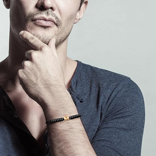 Miniatura 5 de Pulsera con inicial negra para mujeres y hombres, pulseras de letras con dije de inicial, pulseras de cuerda negra con iniciales, cuerda trenzada