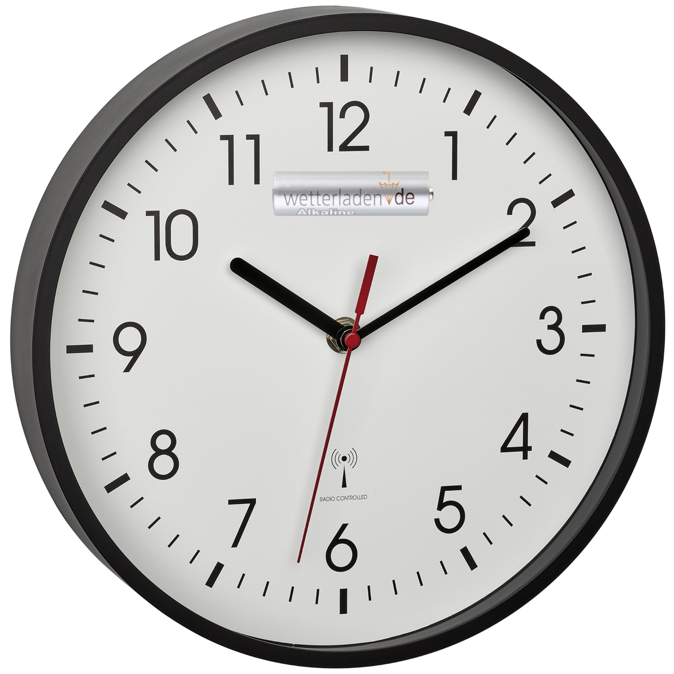 TFA Dostmann Analoge Funk-Wanduhr, 60.3550, höchste Genauigkeit, modern, analog, Glasabdeckung, für Büro, zu Hause, Geschenk, 245 x 245 x 42 mm (schwarz mit Batterie)