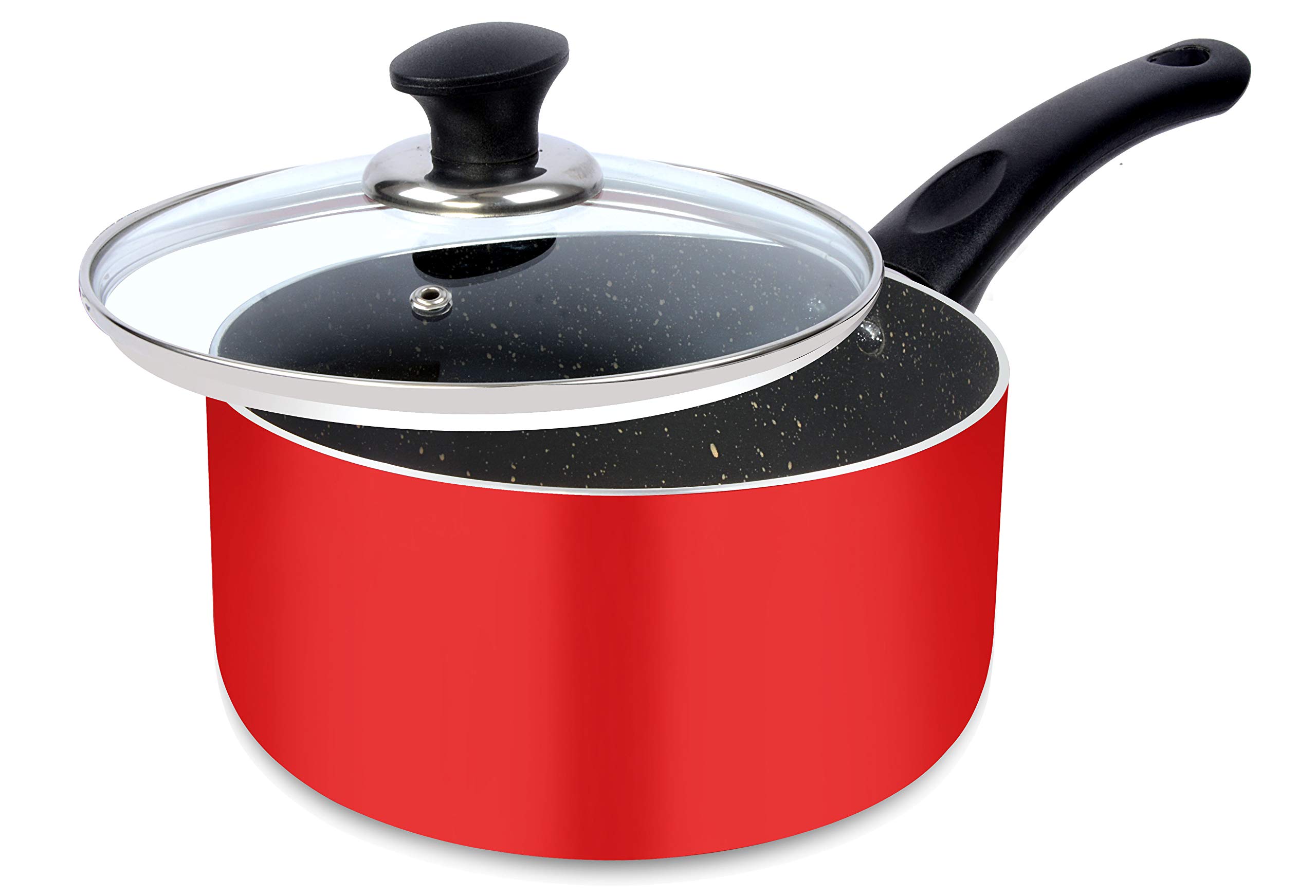 ETHICAL Mastreo Series Aluminium Non-Stick Sauce Pan 18cm Diameter with Glass Lid Induction Bottom