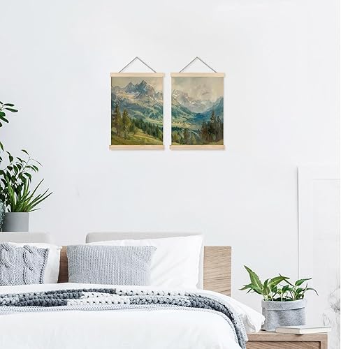 Miniatura 5 de bitCNY Juego de 2 lienzos de paisaje de montaña, 12 x 16 pulgadas, impresiones en lienzo vintage de bosque alpino, pósteres de pintura natural sin
