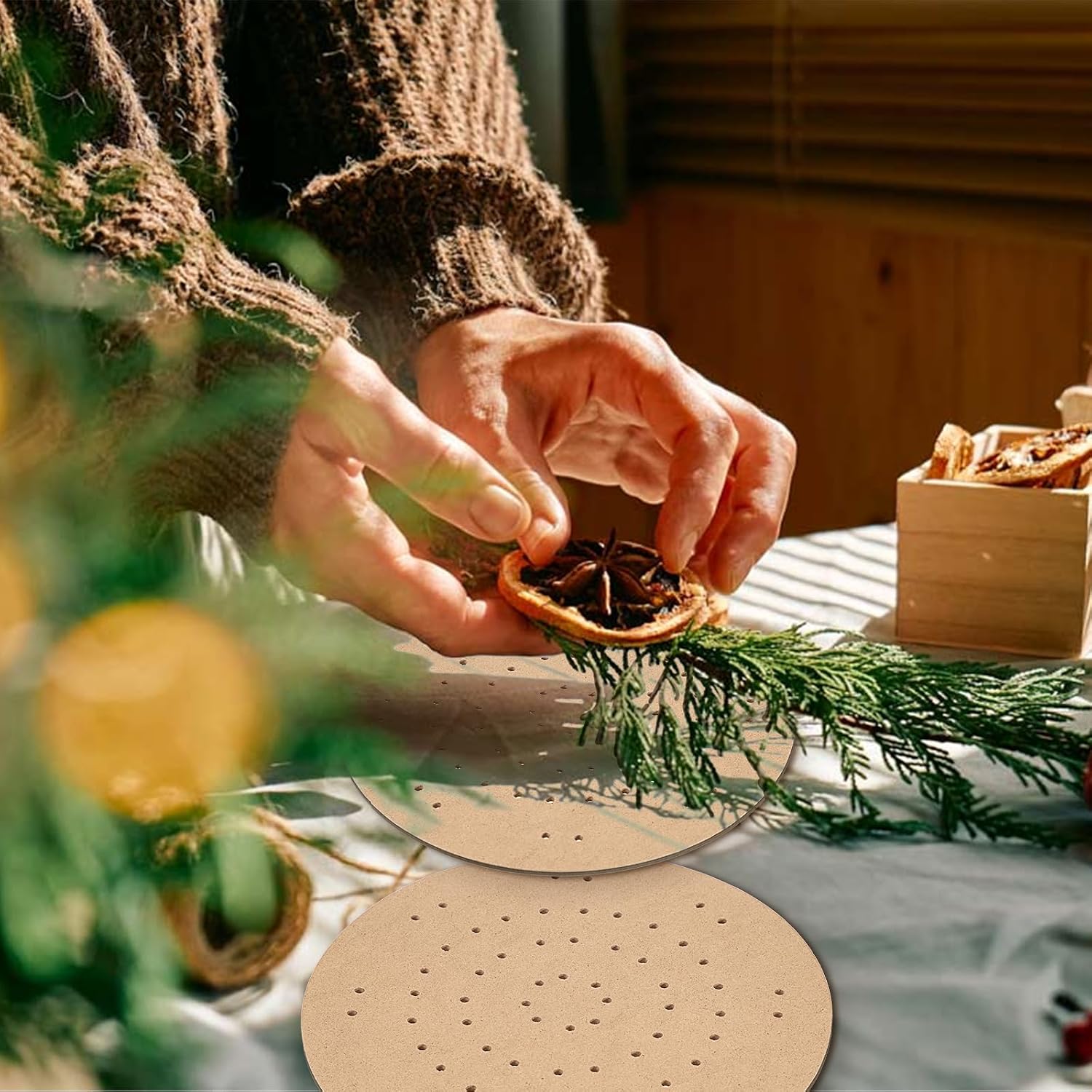 9 PCS 10 Inch Wreath Boards with Holes, Wood Board Forms with 100 Nylon Ties, DIY Round Frame Decorative Flower Boards Wreath Making Supplies for Wedding, Christmas, Home Decor