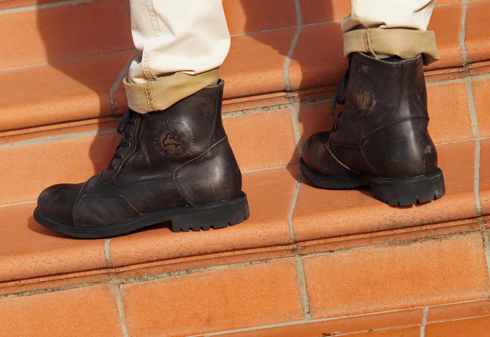 FALCO Stiefel Aviator braun Leder wasserdicht D3O High-Tex CE Doppelreißverschluss