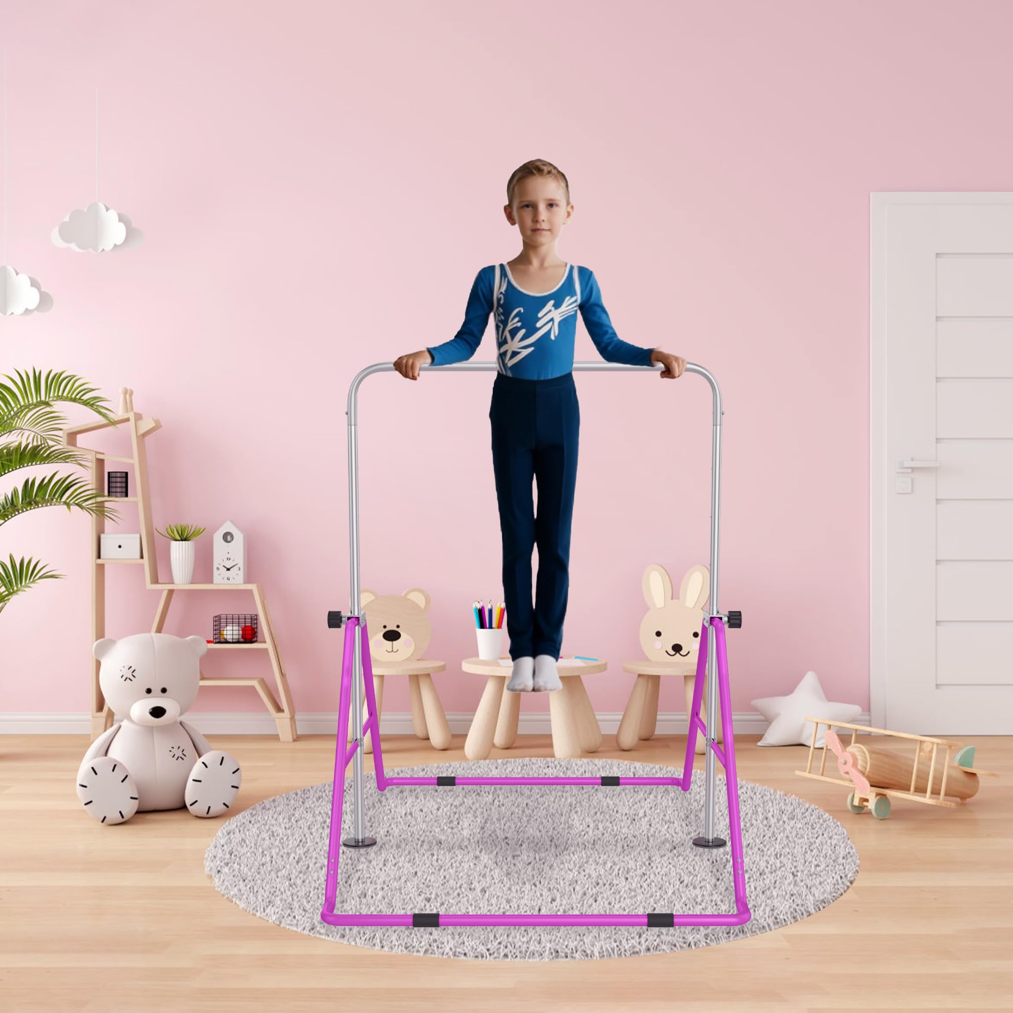 ACXIN Drążek gimnastyczny dla dzieci, regulacja wysokości 91-133 cm, składany drążek dla dzieci, sprzęt gimnastyczny do treningu domowego, obciążenie do 140 kg, idealny dla dzieci w wieku 3-8 lat