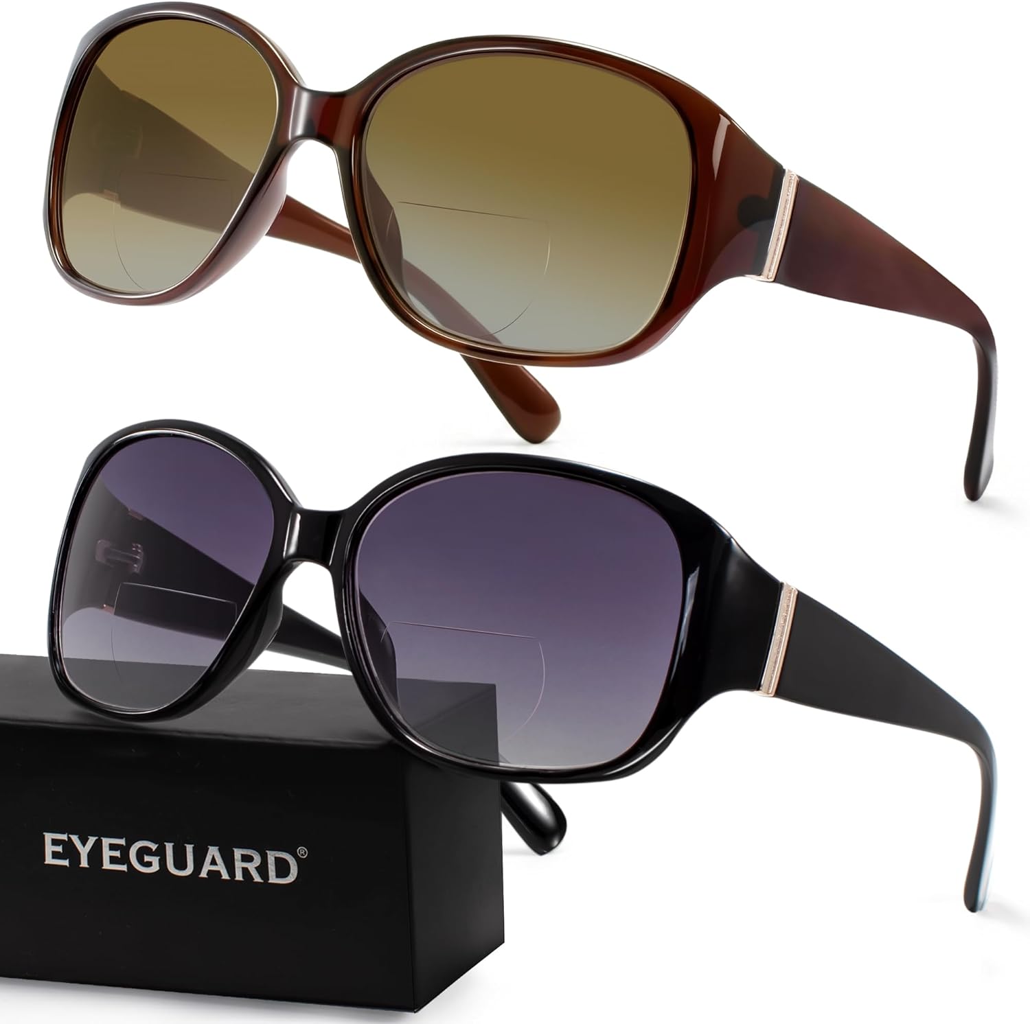EYEGUARD 2 Pack Bifocal Reading Sunglasses for Women Oversized Sun Readers UV400 Protection Outdoor Reading Glasses