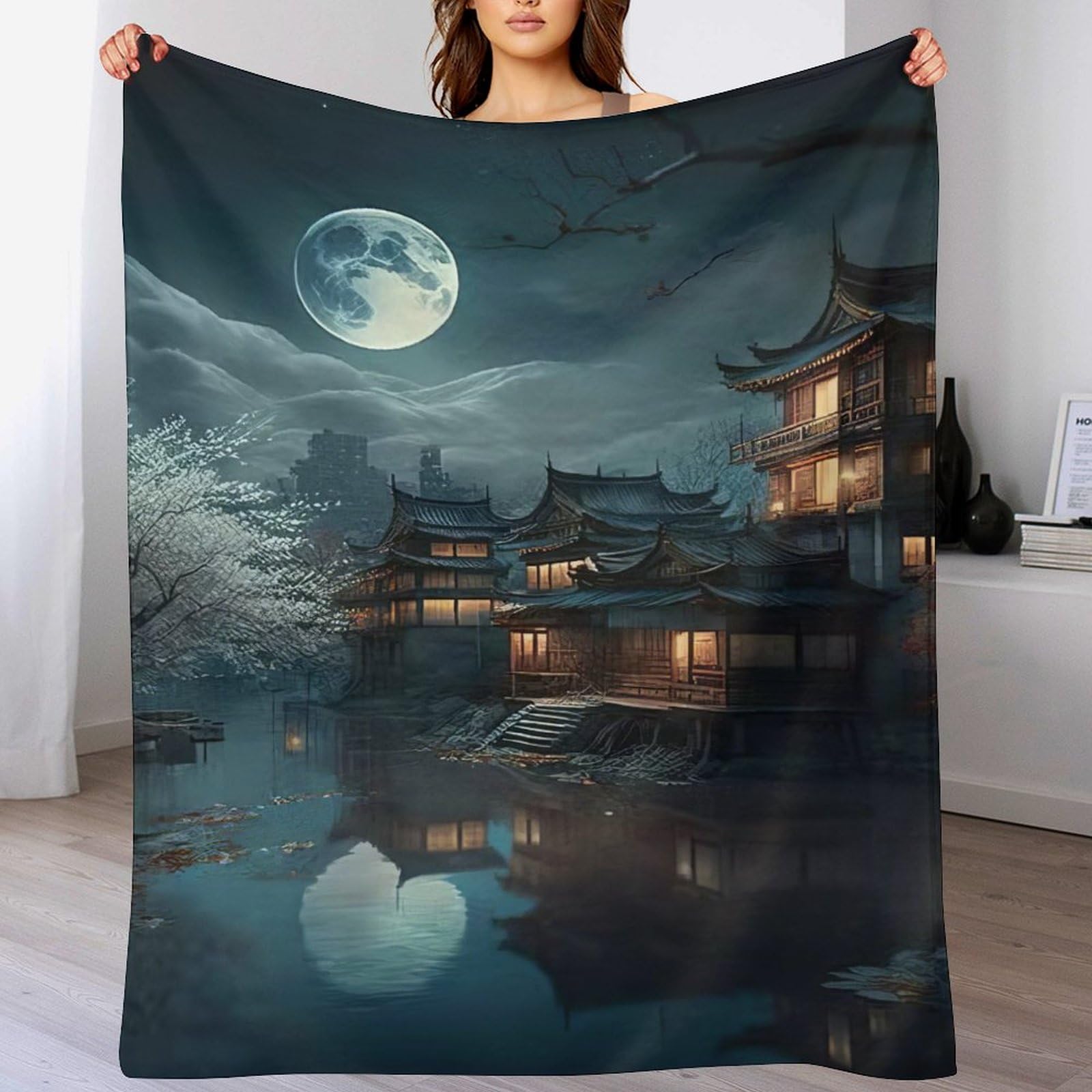 Couverture plaid cerisier art japonais 140x180 couvre-lit en flannel