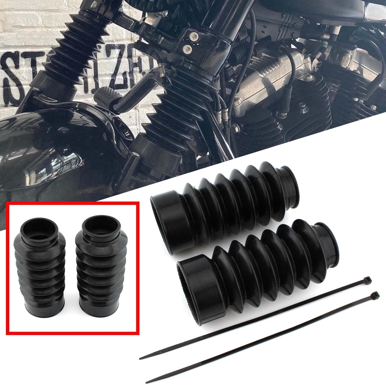 Black Moto Fork Boots Gaiters Cover for Harley X48 2016-2022 Dyna Street Bob 18+