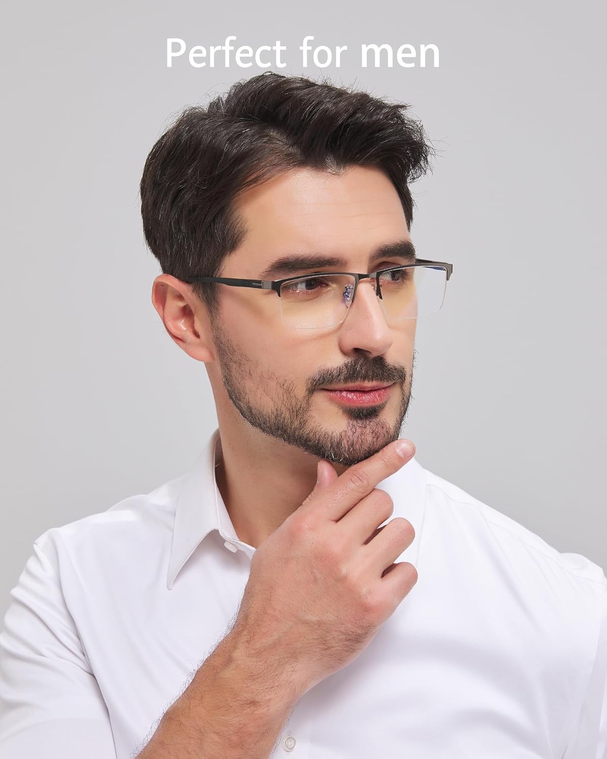 ANRRI Blue Light Glasses Men Semi Rimless Glasses Fake Glasses Lightweight Metal Frame Computer Gaming UV Blocking Eyewear - Image 2