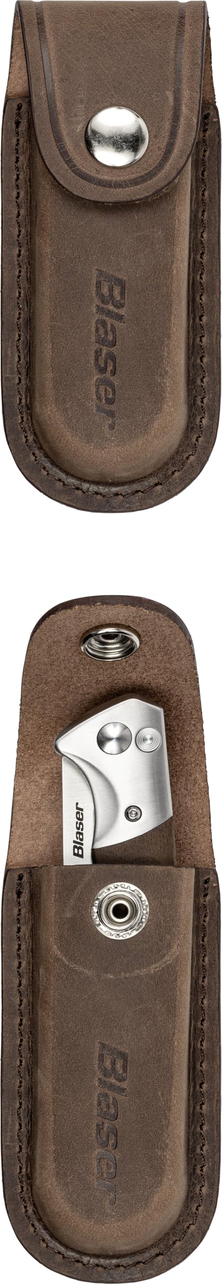 Blaser Klappmesser Classic | Jagdmesser mit Drop-Point Klinge | Edelstahl & Holzgriff | Sicherer Backlock-Verschluss | 8,5 cm Klinge & Leder-Etui