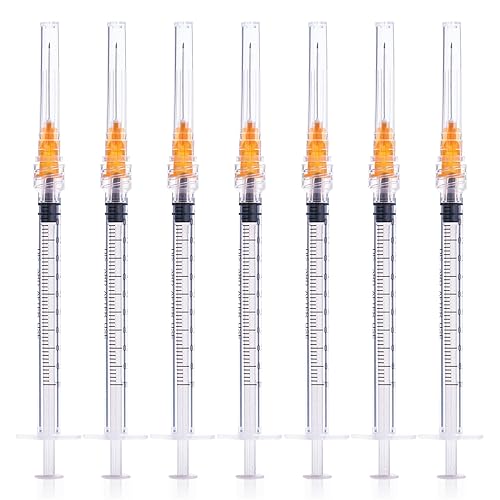 SHAOTONG Jeringa de 0.0 fl oz con accesorios Luer Lock de calibre 25, 1 pulgada y 0.984 in, suministros desechables de dispensación de laboratorio,