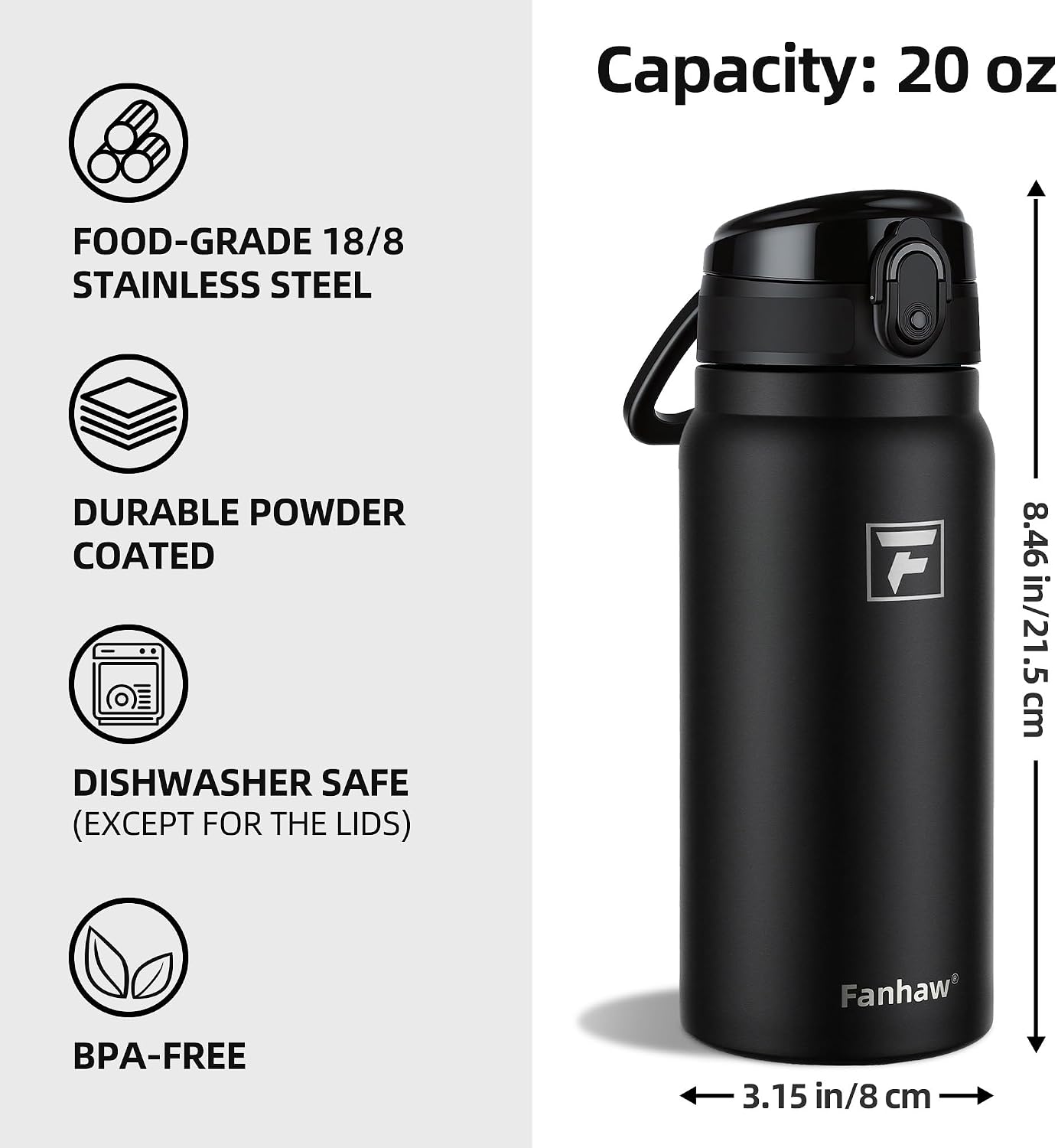 Fanhaw 20 Oz Insulated Stainless Steel