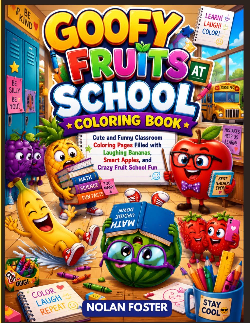 Goofy Fruits at School Coloring Book: Cute and Funny Classroom Coloring Pages Filled with Laughing Bananas, Smart Apples, and Crazy Fruit School Fun