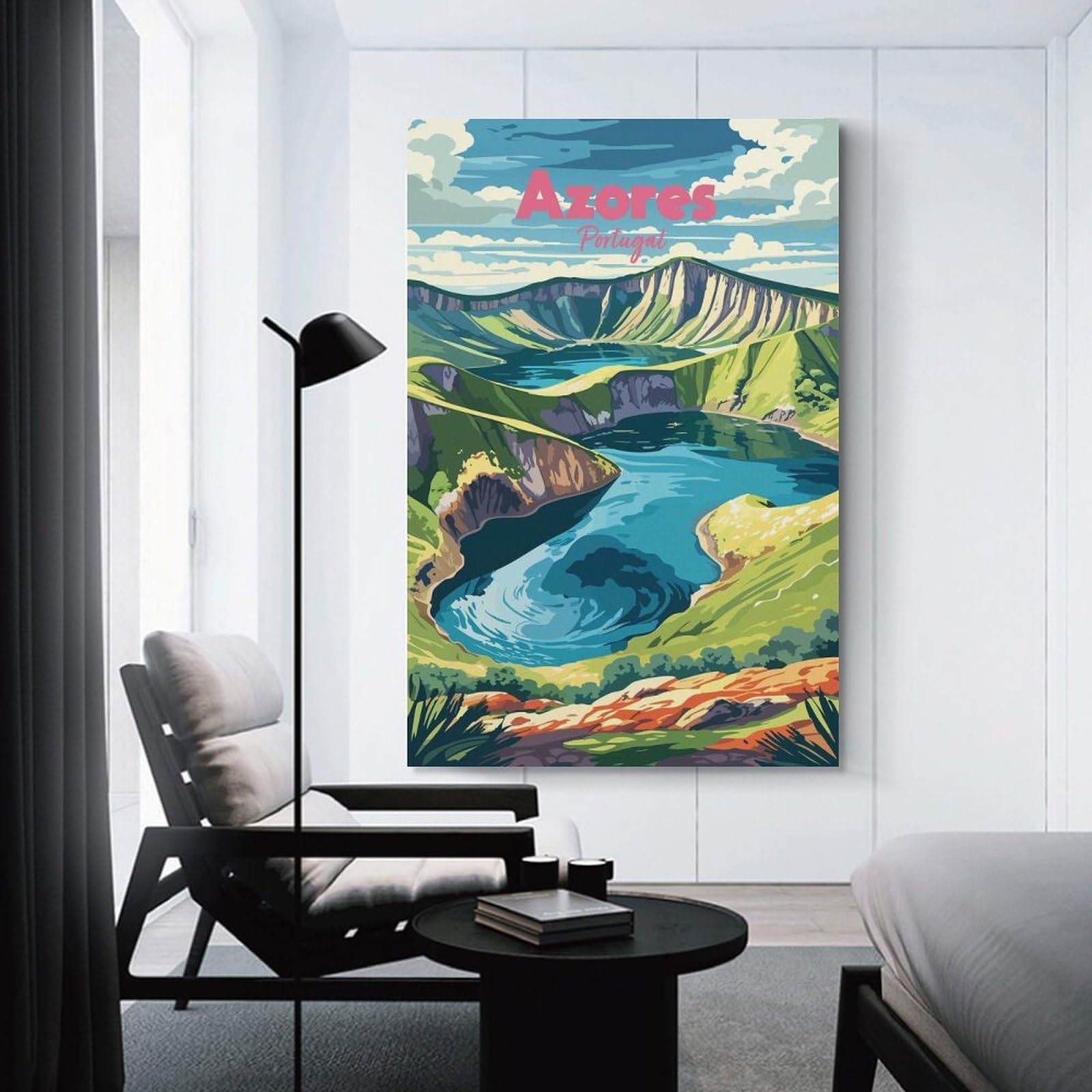 Junmoney Decorative Wall Artwork Azores Portugal Landscape Illustration, 24x36inch(60x90cm), for Lounge, Bedroom Or Personal Spaces, Gift Idea for Housewarming And Birthdays