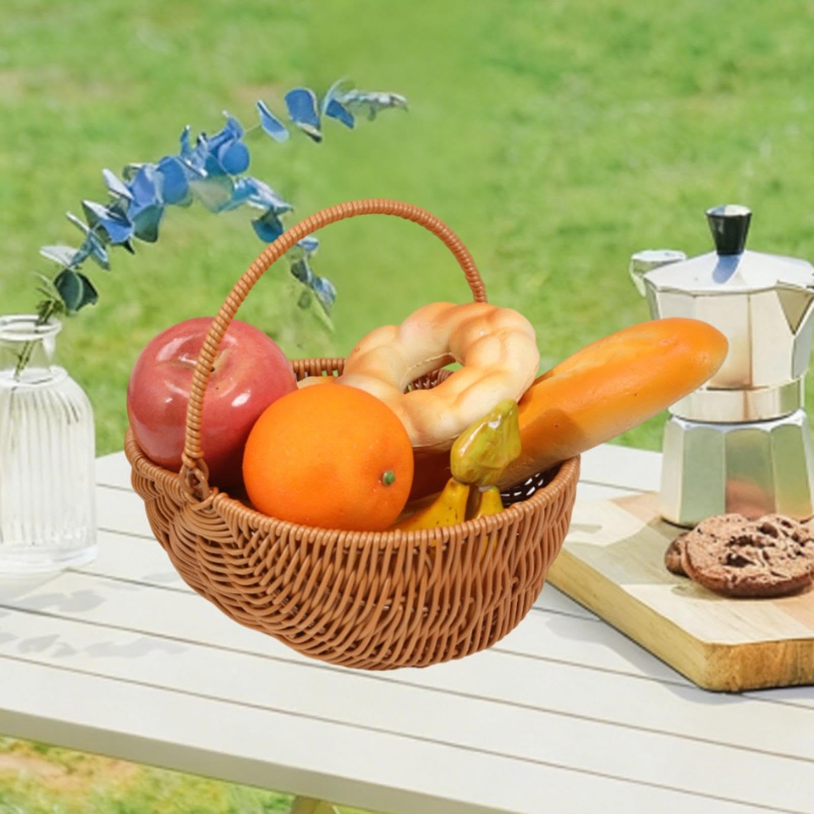 rockible Cestino da Picnic Intrecciato di con Manico, Regalo Pratico, Leggero, Durevole e Facile da trasportare, Cestino per