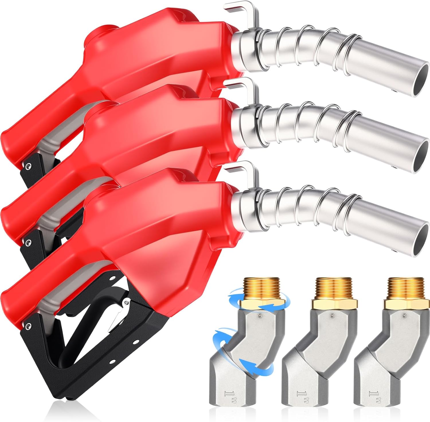 3 Pcs 3/4" NPT Automatic Shut off Fuel Nozzle Diesel Pump Nozzle Diesel Gas Pump Handle with 3-Speed Padlock, 16 GPM for Automotive Fueling Biodiesel Gasoline Kerosene(Green)