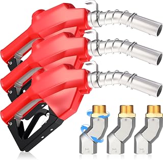 Threlaco 3 Pack 1'' NPT Automatic Fuel Nozzle with Hook Hose Swivel 19/16" (30mm OD) Spout Auto Shut-Off Fueling Gas Pump Nozzle 3-Speed Padlock Flow Rate 30 GPM for Diesel Gasoline Kerosene(Red)