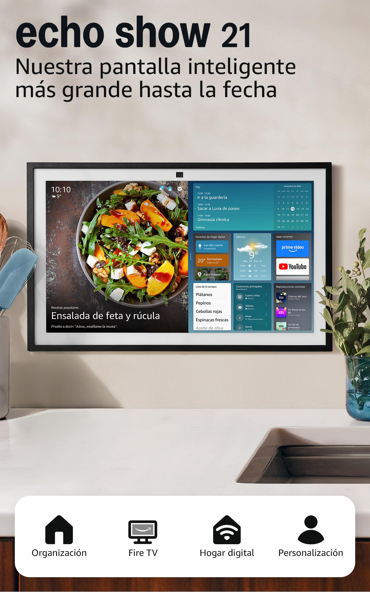 Amazon Echo Show 21 (última generación) | Espectacular pantalla inteligente HD de 21" con Fire TV integrado, sonido rico y potente, reproducción en streaming HD inmersivo y Alexa