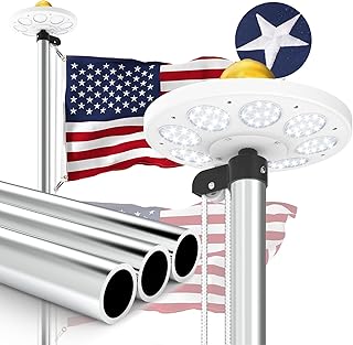 11 Gauge Heavy Duty Flag Pole Kit with 136 LED Ultra Bright Solar Light, 2.3 mm Thick Flagpole 25FT for Outside House in Ground, 300D Thickened USA Flag, 120 MPH Flagpole Kit, Silver