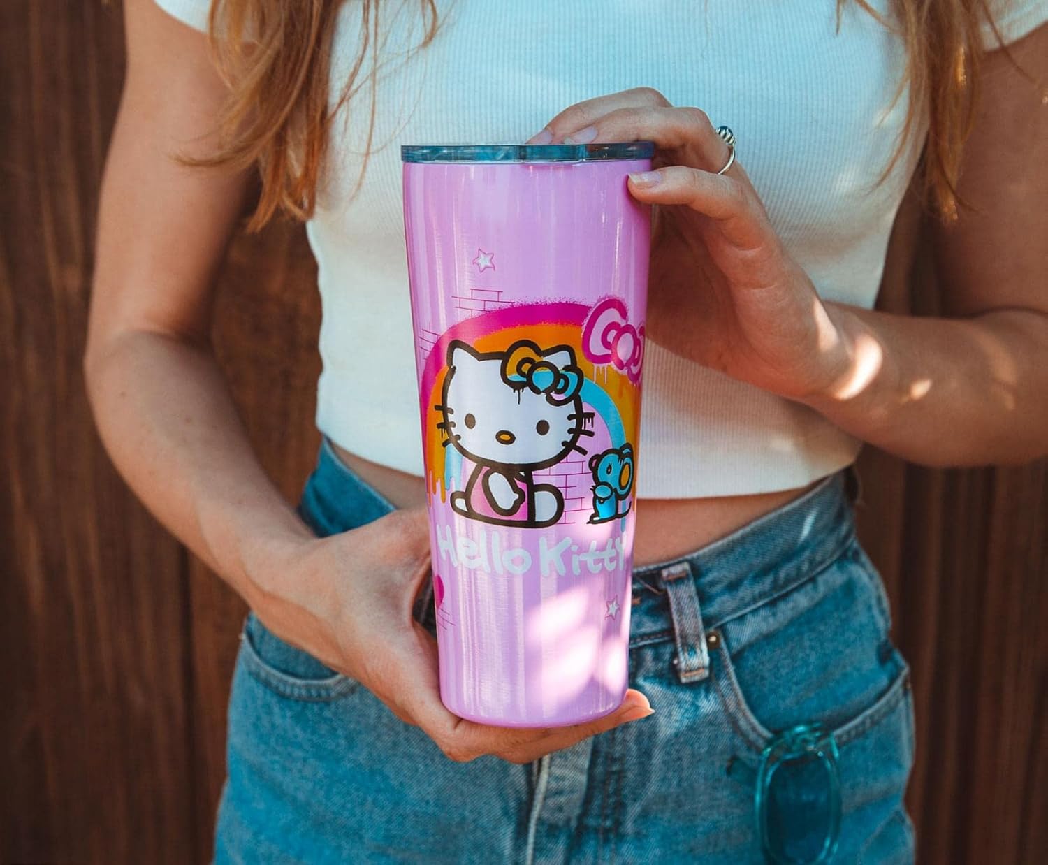 Silver Buffalo Sanrio Hello Kitty Graffiti Double Walled Stainless Steel Tumbler with Straw Featuring Hello Kitty and Joey, 22 Ounces - Image 4