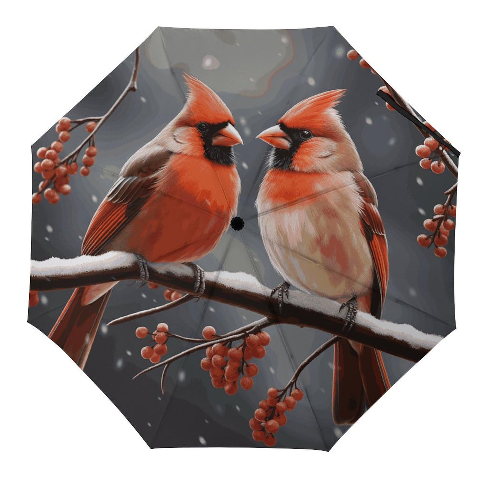 Cute Cardinal Birds Travel Umbrella Compact Portable Umbrella for Rain Sturdy Frame UPF 50+ Sun Protection Umbrellas Windproof Waterproof Tri-fold Folding Umbrellas for Women & Men