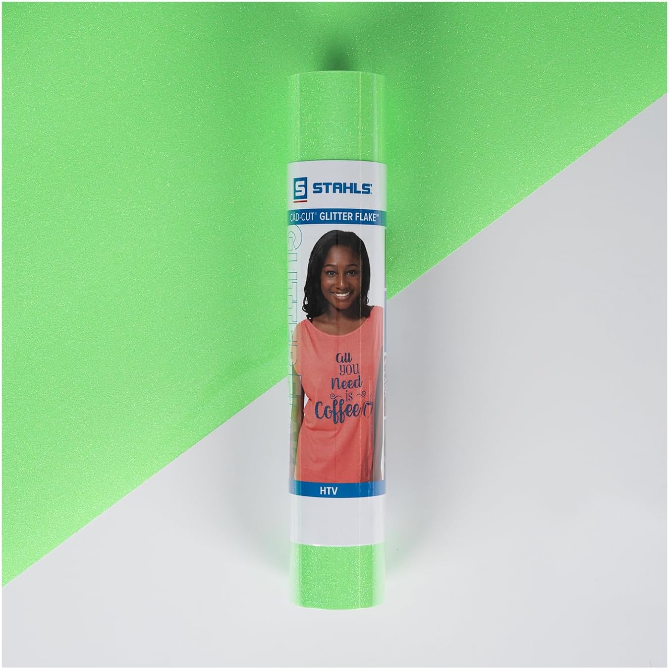 Stahls' HTV Heat Transfer Vinyl CAD-Cut Glitter Flake for Cotton, Polyester, Tri-Blends Lab-Tested for 50+ Washes, Compatible with All Cutters. Easy to Cut & Weed, Iron on Vinyl (Fluorescent Green)