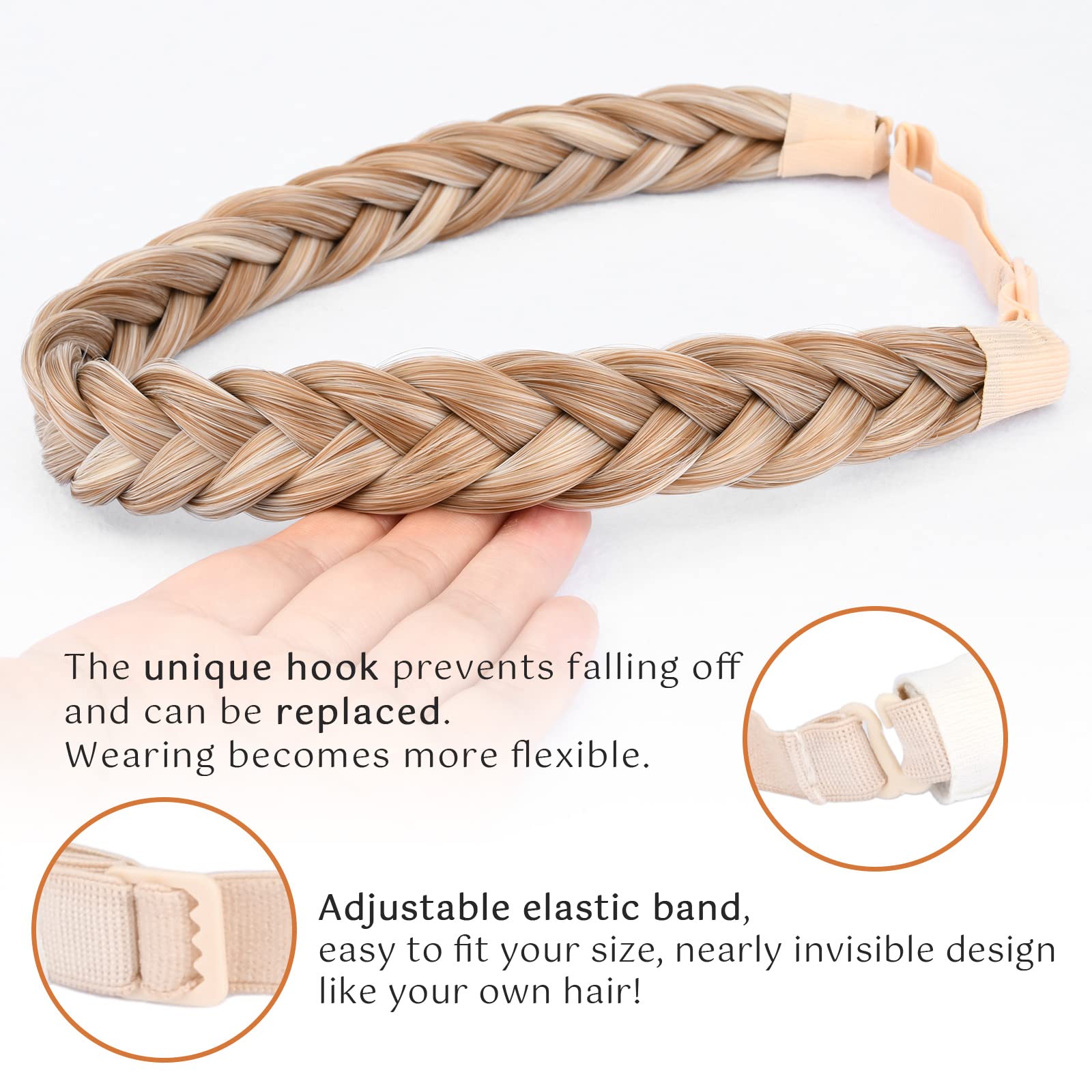 Gledola 2 Strands Fishtail Plaited Braids Headband Braided Synthetic Hair Elastic Stretch, Hair Accessory for Bride Women - Image 4