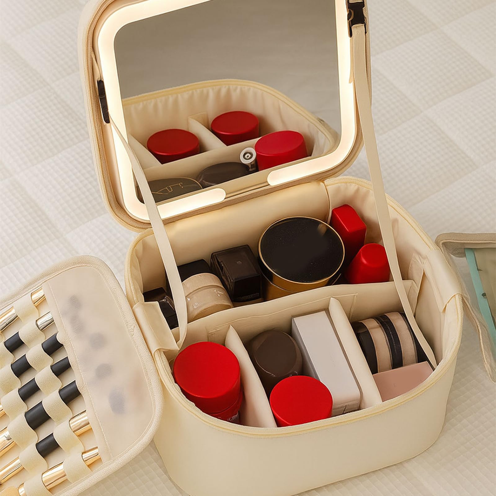 Trousse de maquillage professionnelle à LED - Porte-brosse cosmétique - Étui de voyage tendance pour la gestion des cosmétiques - Planificateur de voyage, blanc, B, Beauté de masse