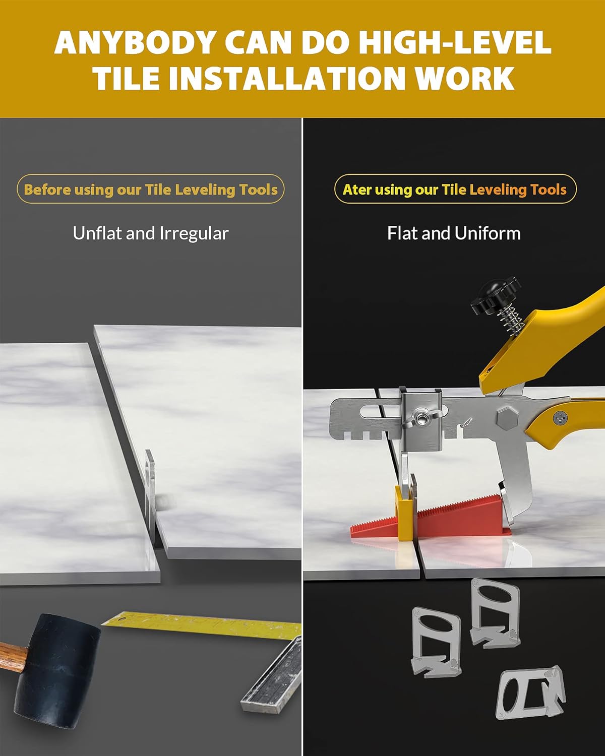 Tile Leveling System 1/8, 1PC Plier with 300 PCS 1/8 Inch Tile Spacers Clips and 100 PCS Reusable Wedges for Floor and Wall, Tile and Stone Easy Installation Accessory Tools Set Kits for PRO and DIYs - - 