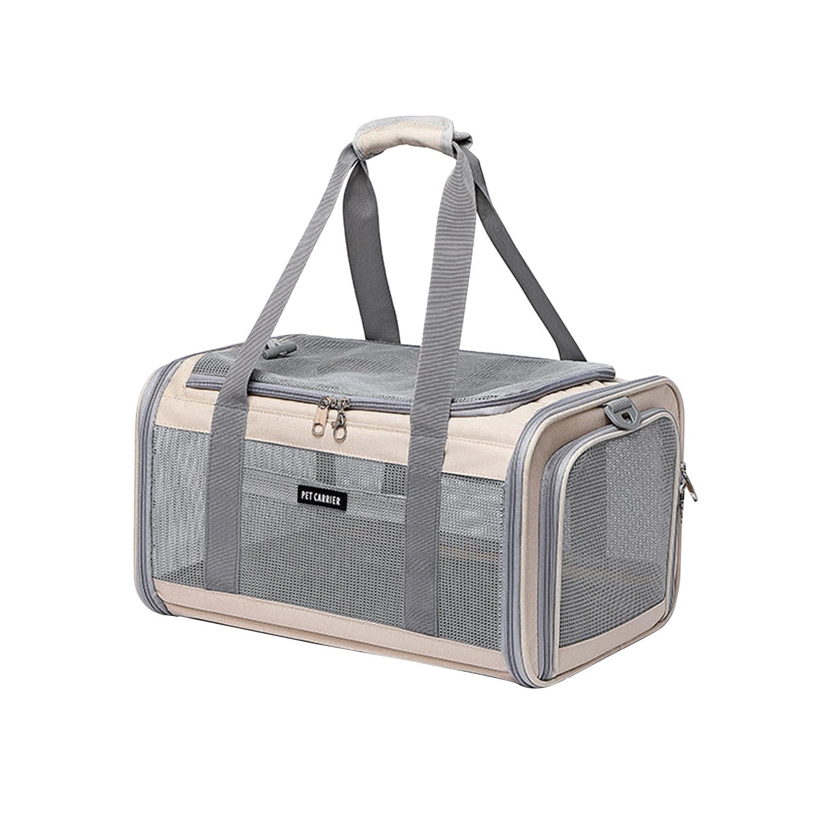 Galatée Bolsa De Viaje para Mascotas, Transpirable, Ligera, Plegable, Se Puede Llevar En La Mano o Cruzada, Múltiples Aberturas, Cierre para Evitar Fugas, Incluye Bolsa De Almacenamiento (Beige)