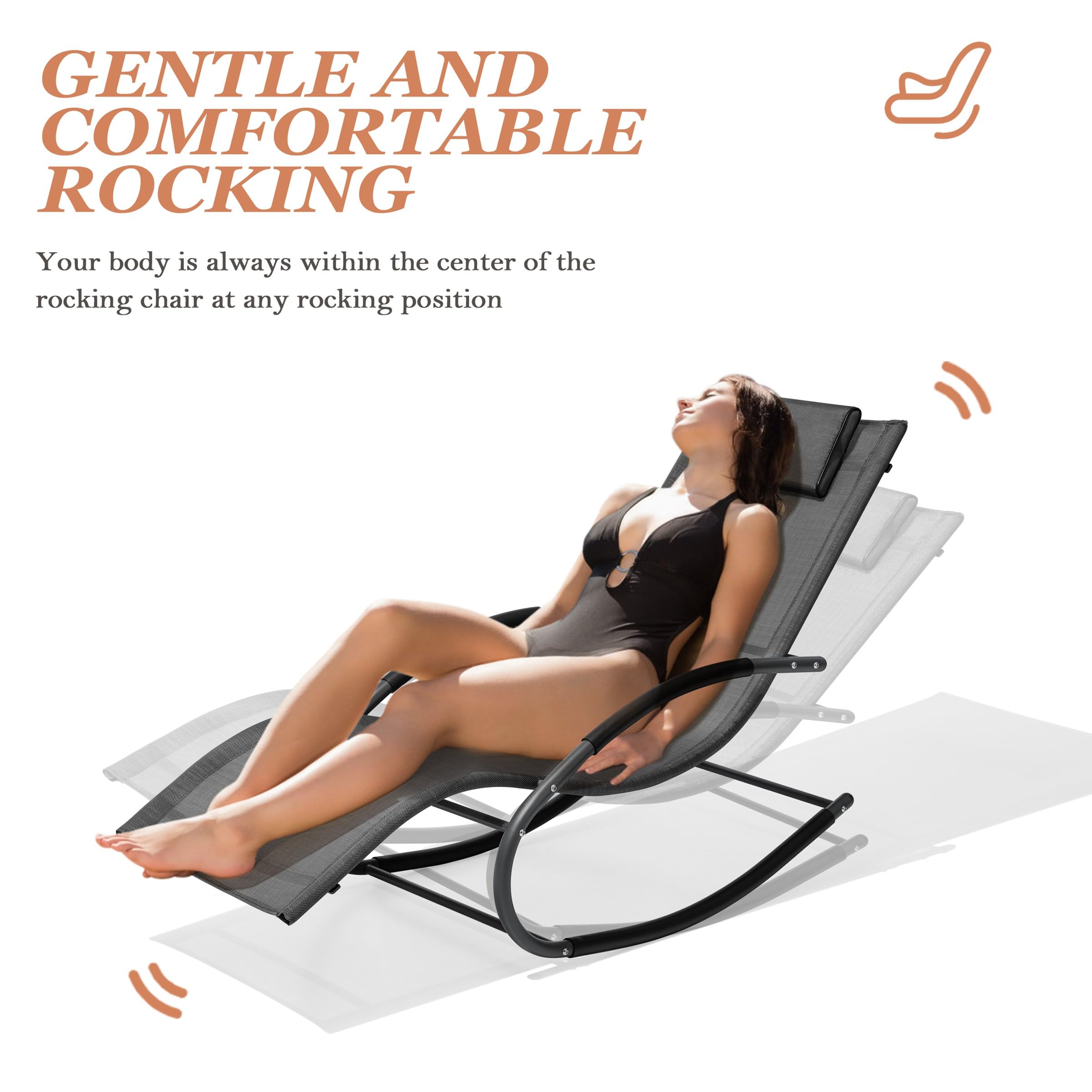 Crestlive Products Mecedora curvada para patio, con almohada, para playa, patio, piscina, exterior e interior (2 unidades, color negro)