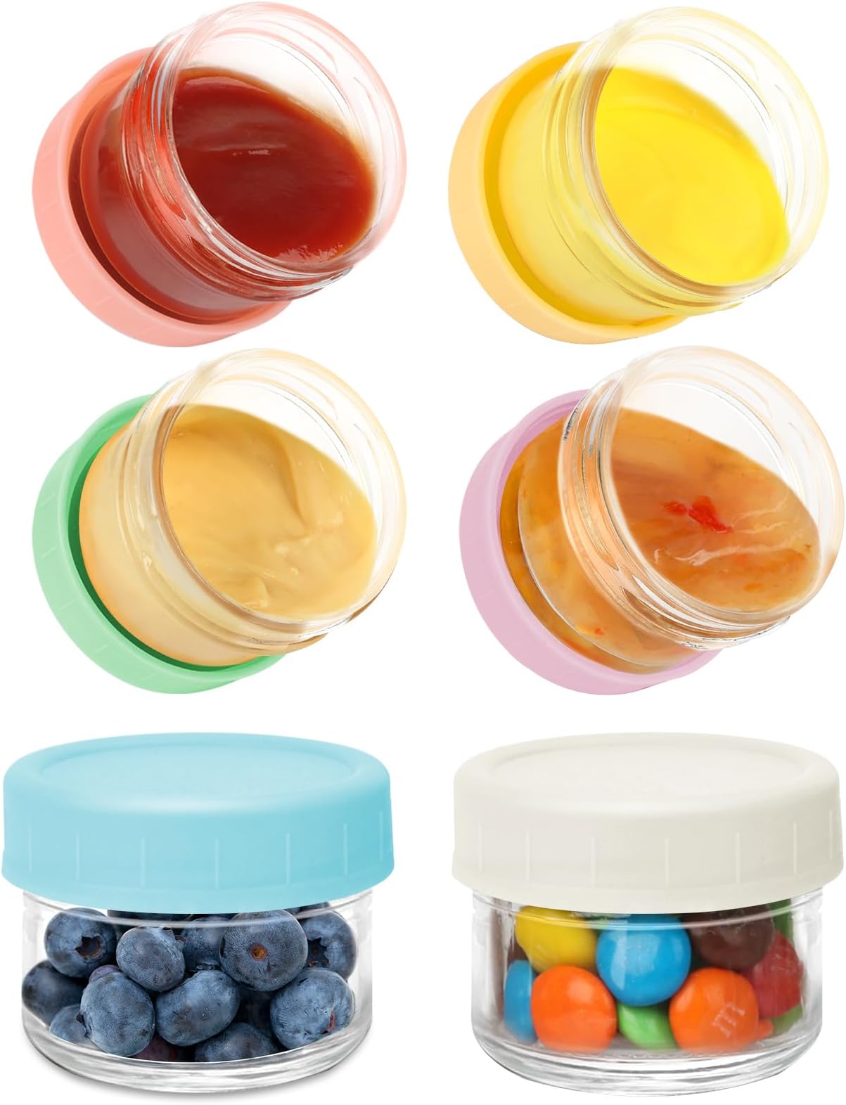 6 Pack Salad Dressing Container To Go, 1.7oz Small Glass Dressing Containers with Lids,Glass Condiment Containers for Lunch Box, Dipping Sauce Containers for Food, Salad Jars with Lids Meal Prep