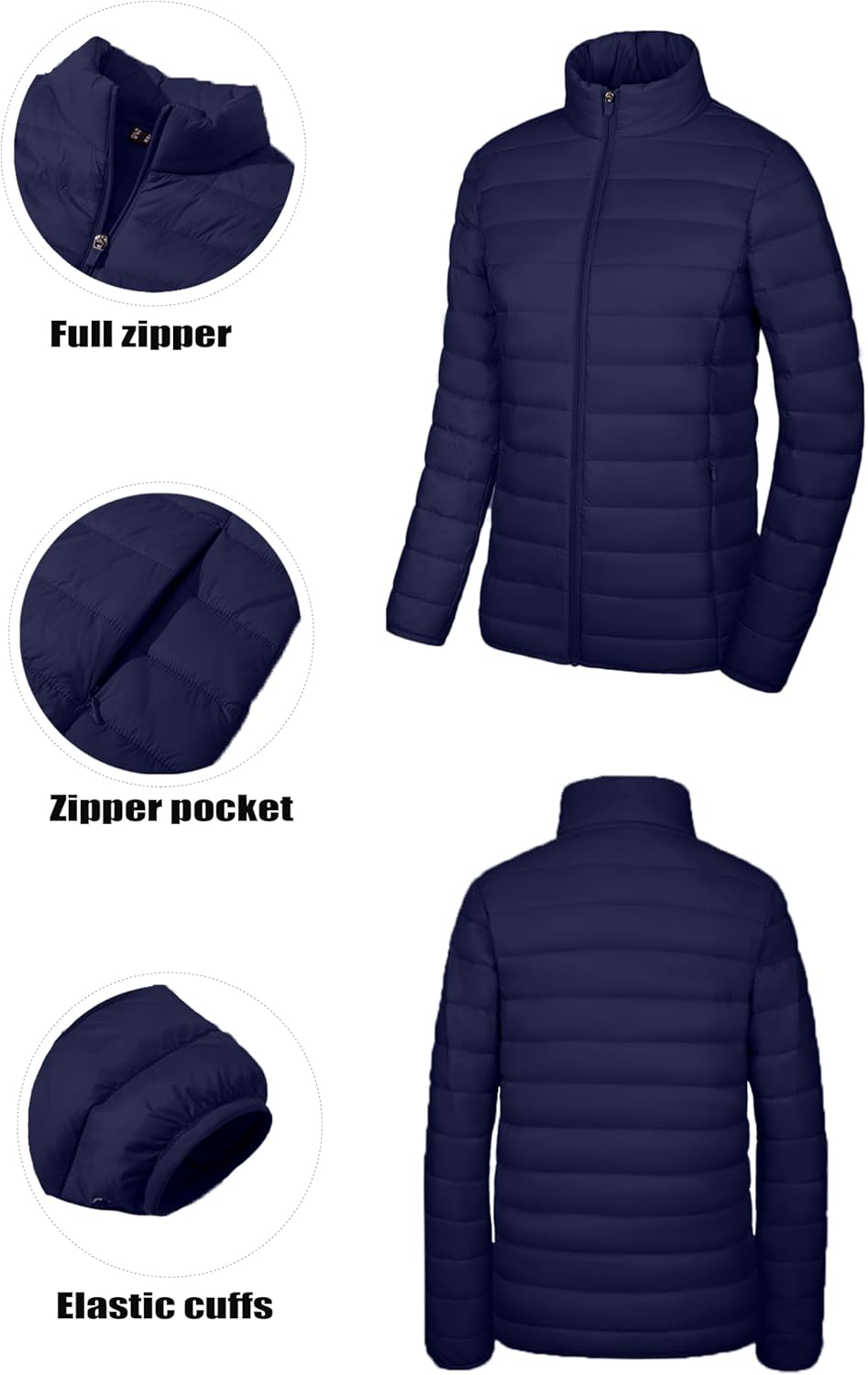 SMENG Women's Lightweight Quilted Puffer Jackets Full-Zip Stand-collar with 4 Pockets Padded Fleece Jacket Coat