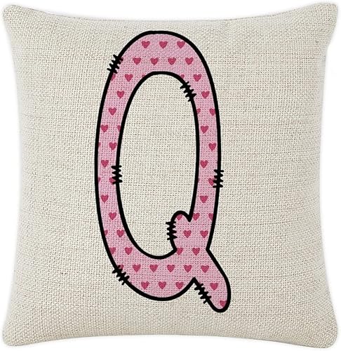 Miniatura 8 de Pink Hearts Initial Letter R Decorative Throw Pillow Covers 16x16 Inch Farmhouse Square Accent Pillow Cushion Cover Case for Sofa Bedroom Home Decor