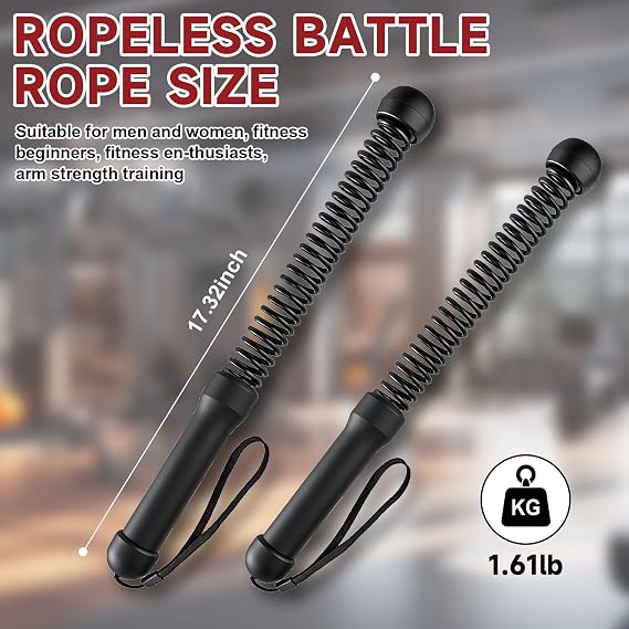 2PCS Ropeless Battle Rope, Weighted Battle Ropes for Full Body Workout | Portable Silent Exercise Equipment for Home Gym, Indoor & Outdoor Strength Training, Fitness Gear for Men Women (Black)