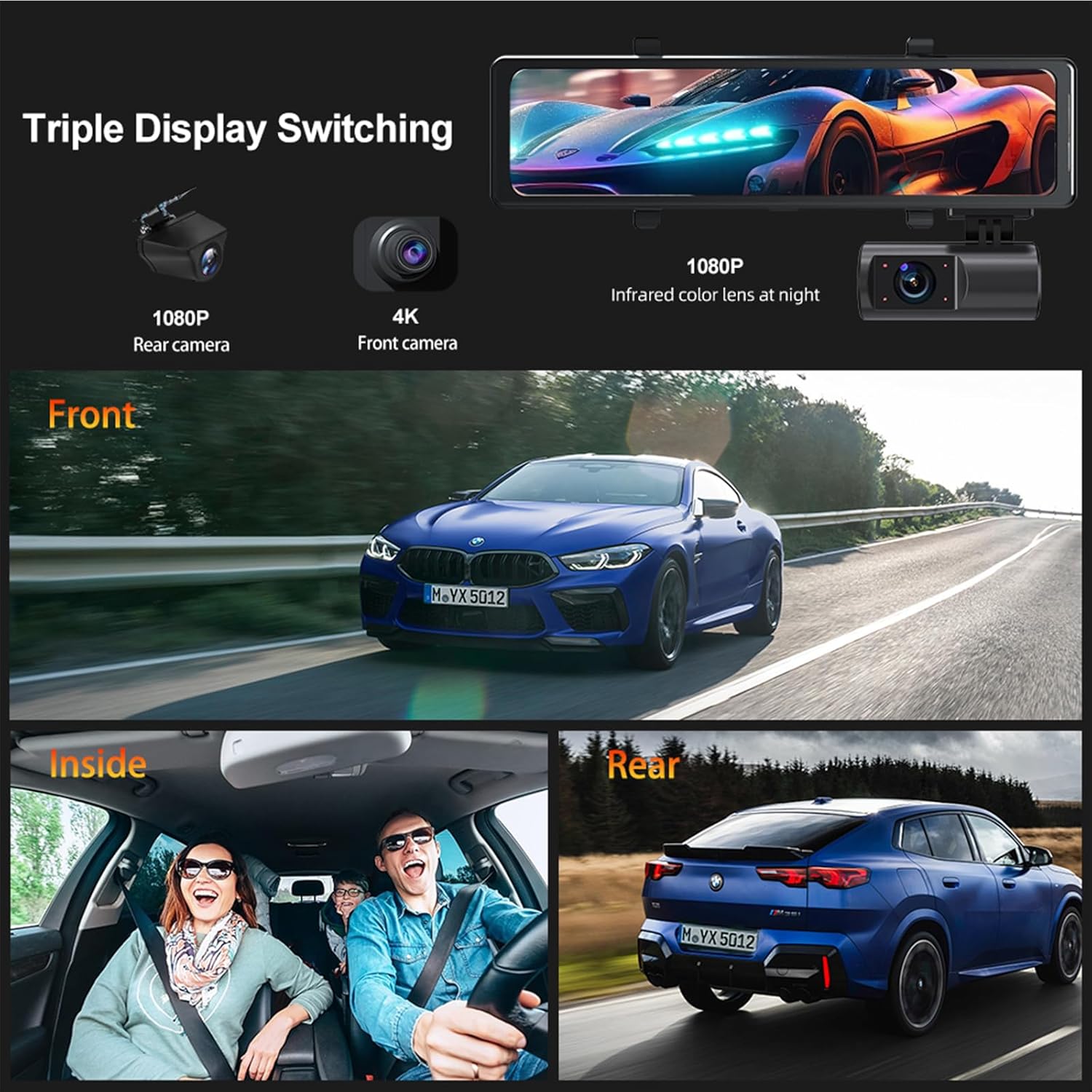Aprilboy Dash Cam Triple Display Switching