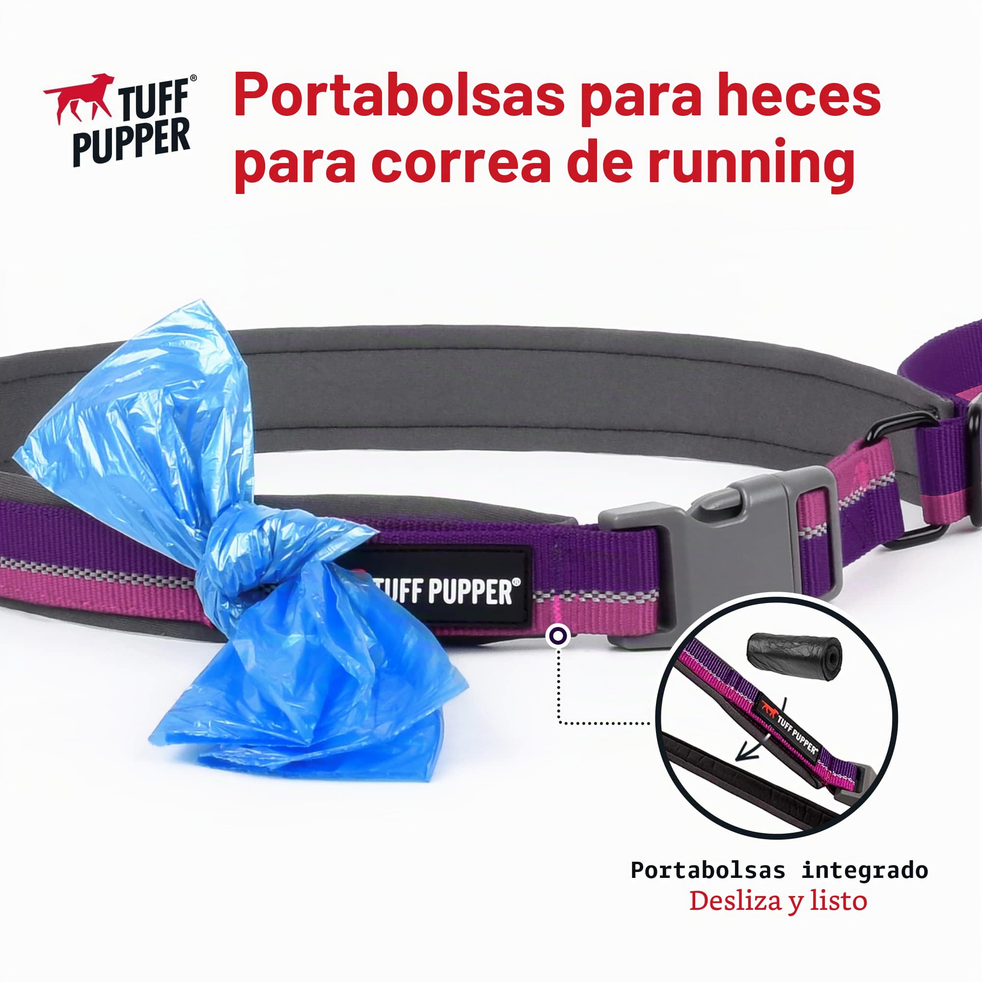 Correa para Perro Tuff Pupper Manos Libres de Longitud Ajustable | Ligero para Correr, Trotar y Caminar | Cinturón Acolchado (115-180 cm) | Ajusta de 1 a 2 Metros de Longitud