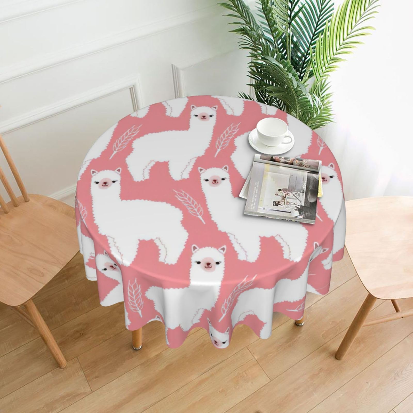 OKFSTY Alpaca Llama Print Round Tablecloth 60in for Wedding Elegant Polyester Cover for Party Reception Festive Dinner