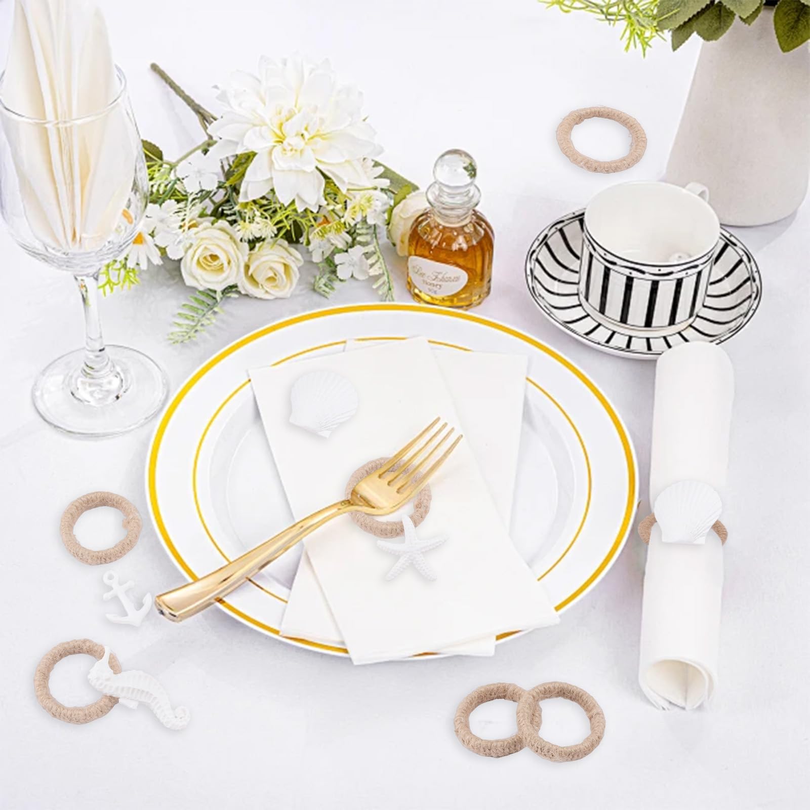 Coastal Seestern Serviettenring, 12 Stück, Seestern, Seepferdchen, Muschel, Anker, Serviettenringhalter für Bastelarbeiten, Tischparty, Bankett, Hochzeit, Strandtuch, Dekoration